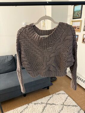 Express Taupe Cropped Cable Knit Sweater